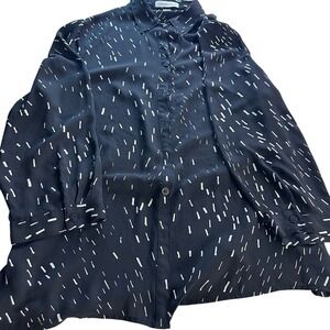 Coldwater Creek Women's Black Abstract Print Button Front Blouse Size L 14